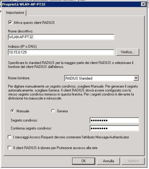 RADIUS client properties